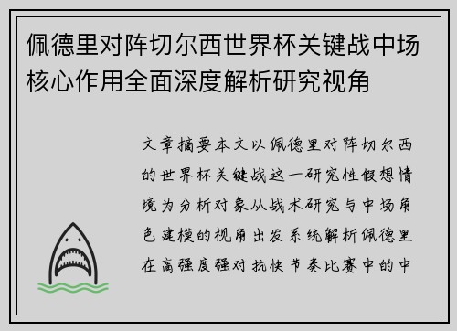 佩德里对阵切尔西世界杯关键战中场核心作用全面深度解析研究视角